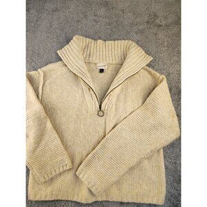 Universal Thread Womens Beige Knit Pullover Sweater With Half-Zip & High Collar